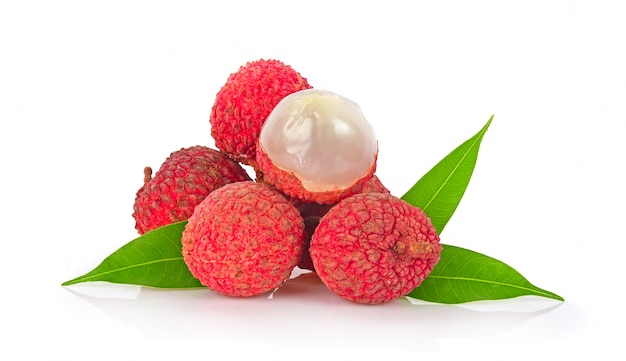 Litchi on white table