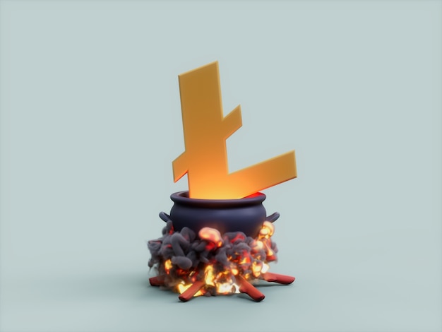 Lite Cauldron Fire Cook Crypto Currency 3D Иллюстрация Визуализации