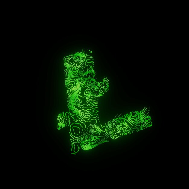 Lite Crypto Letter L Abstract Topografie Neon Hologram Contour Lines Terrain 3D Illustratie Render