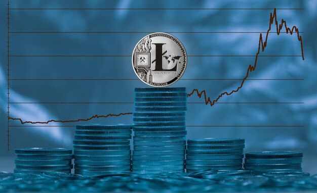 Litecoin-munt tegen de achtergrond van prijsgrafiek