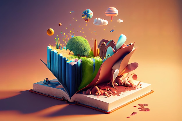 День грамотности открытая книга вырезанный из бумаги воздушный шар Generative Ai