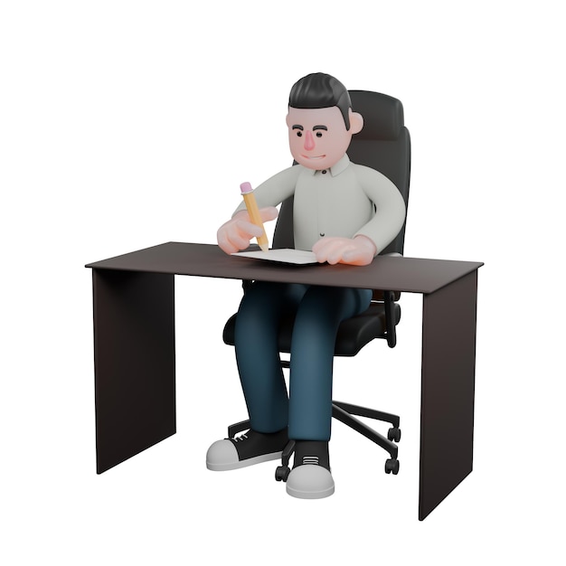 Literary Writer Professional in 3D Een mannelijke schrijver zit aan zijn bureau terwijl hij schrijft Mannelijke