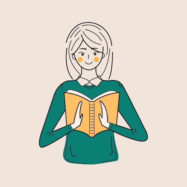 Literature fan Girl studying with some books Young student girl Education and learning concept Beautiful girl with book Girl who love to Read Reading Books concept Flat cartoon vector illustration