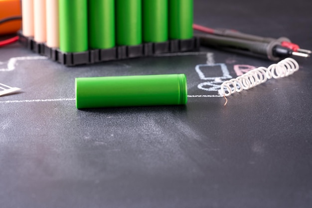 Lithium battery on dark background