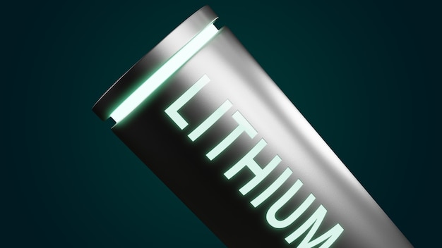 Lithium ion battery with fully charged power level, 3D rendering Li-Ion neon energy storage device power charging technology illustration concept