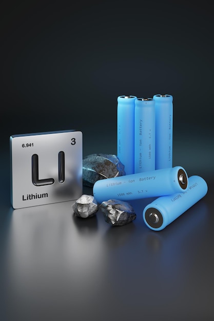 Lithium-ionbatterijen en lithiumelementsymbool 3d illustratie