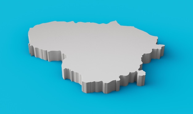 Lithuania 3D map Geography Cartography and topology Sea Blue surface 3D illustration