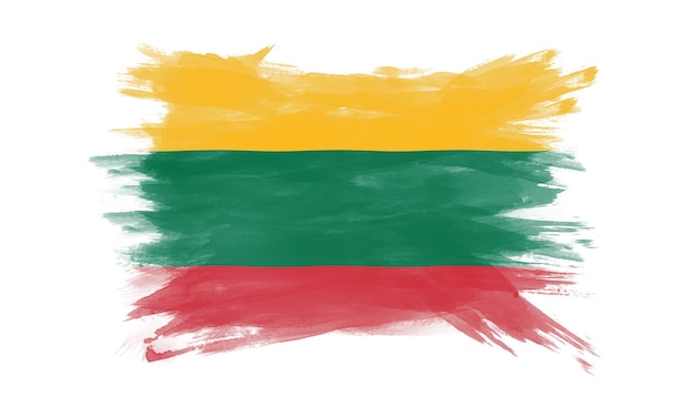 リトアニアの旗のブラシストローク、白い背景の上の国旗