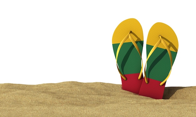 Photo lithuania flag flip flop sandals on a white background 3d rendering