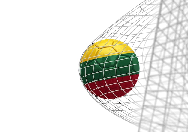 Lithuania flag soccer ball scores a goal in a net