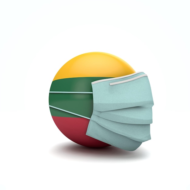 Lithuania flag with protective face mask novel coronavirus concept d render