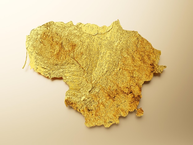 Lithuania Map Golden metal Color Height map Background 3d illustration
