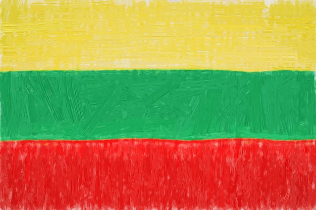 Lithuania painted flag. Patriotic drawing on paper background. National flag of lithuania