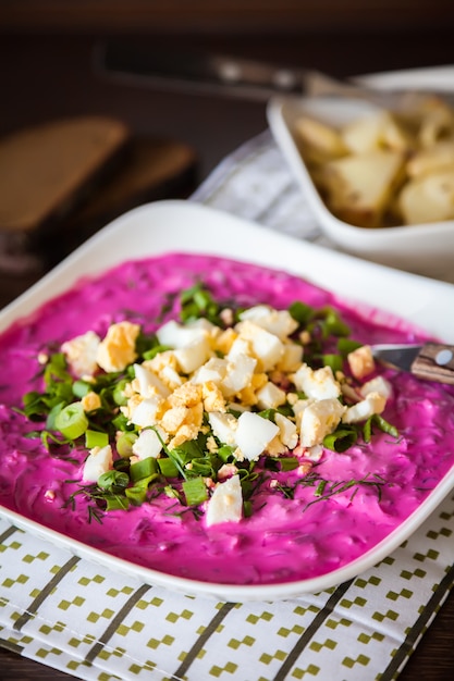 Lithuanian cold beetroot soup