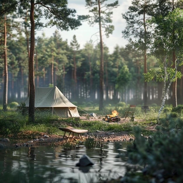 Lithuanian Summer Camping Adventure Outdoor Scene by the Lake