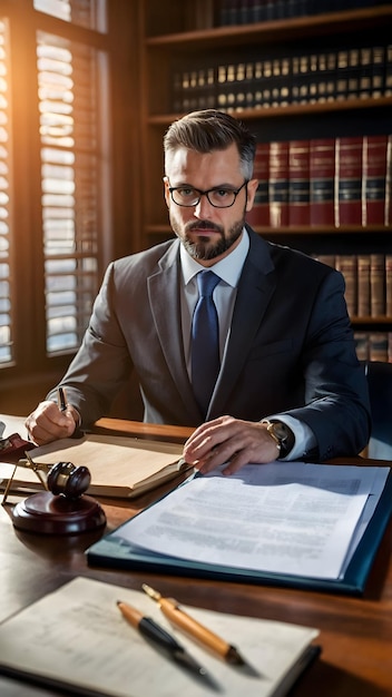 Litigatieadvocaat die bewijs voorbereidt voor de presentatie in de rechtbank voor het juridische herzieningsthema