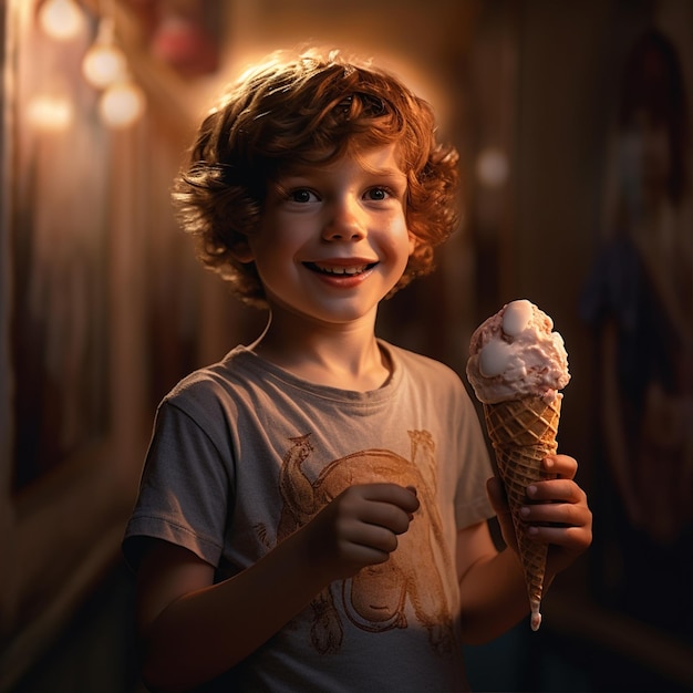 A littele boy eating ice cream illustartion