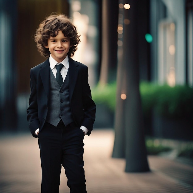 little 8 years boy with suit black eyes curly hair with smile 862994 18568