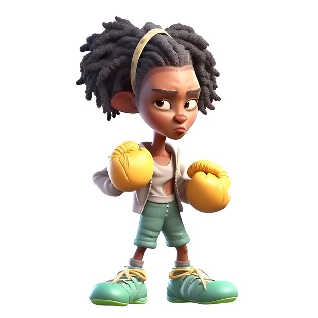 Photo little african american girl with boxing gloves3d rendering