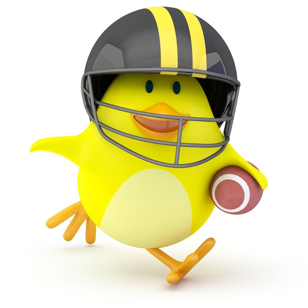 Little american football player chick on white 3D render