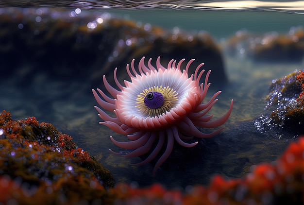 Foto piccolo anemone in una pozza di marea nell'oceano