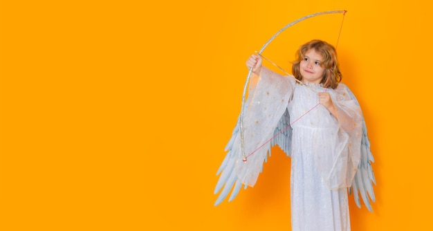 Little angel with bow and arrow valentines day kid with angel\
wings banner for header design flyer t