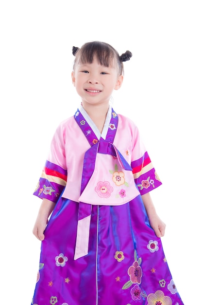 Little asian girl wearing korean traditional costume 