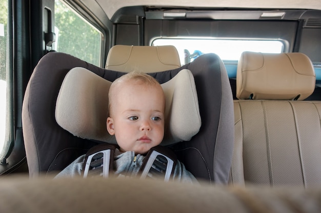 Little baby in booster chair