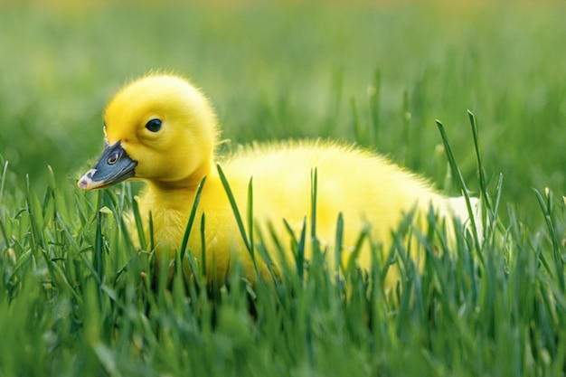 Little baby duck in the grass duckling closeup