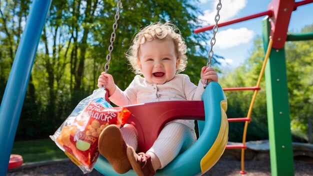 Little baby girl playing at outdoor playground