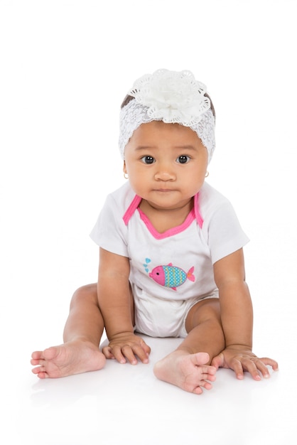 Little baby girl sitting on the floor