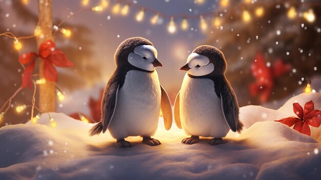 Маленький пингвин с рождественскими огнями в уютном свитере зимний гардероб
