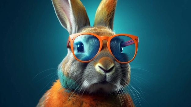 Маленький кролик с милым мехом и солнцезащитными очками AI Generative