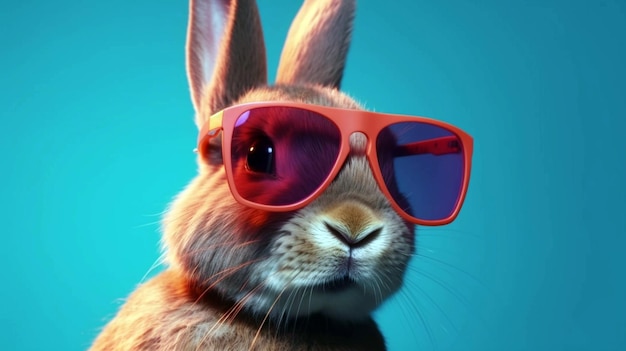 Photo little baby rabbit with cute fur and sunglasses ai generative