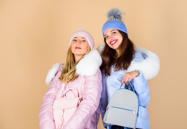Little backpack and knitted hat Pastel shades Matching accessories Total pastel outfit Perfect tender combination Best way to pair with neutral color base Girls wear outfits in pastel colors