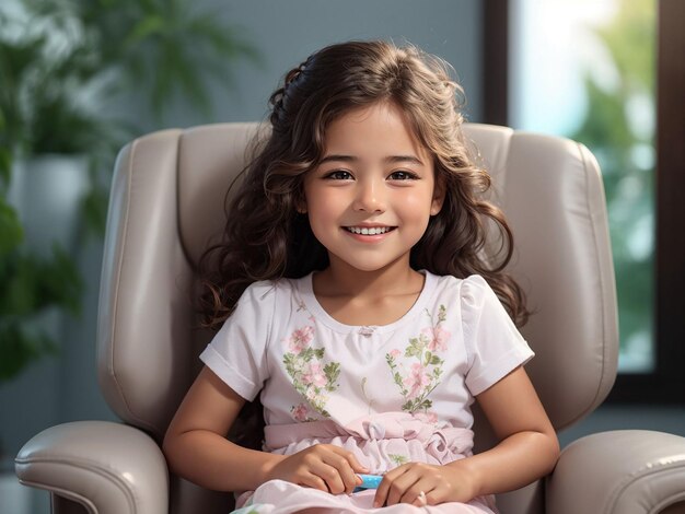 Photo little beautiful girl at the dentist smiling