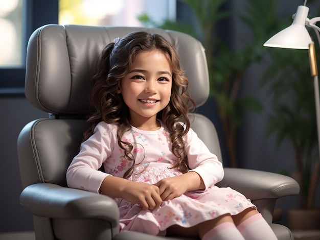 Photo little beautiful girl at the dentist smiling