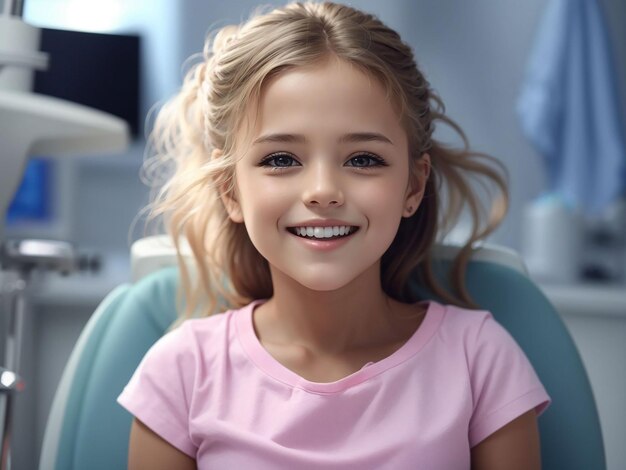 Little beautiful girl at the dentist smiling