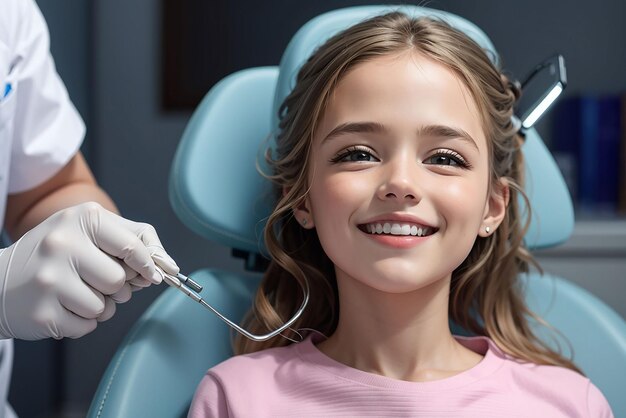 Little beautiful girl at the dentist smiling