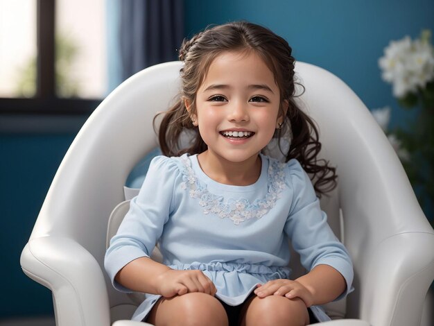 Photo little beautiful girl at the dentist smiling