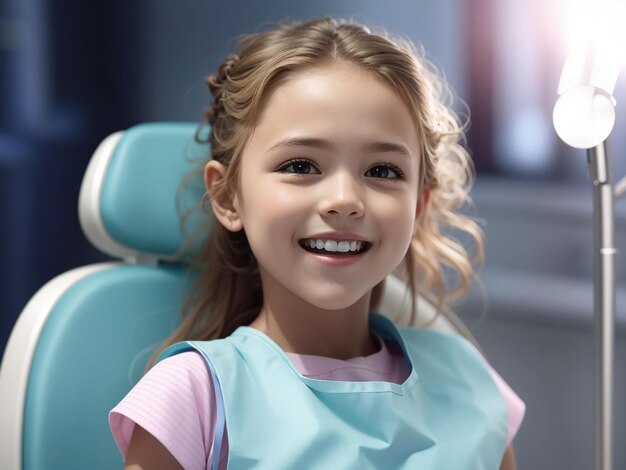 Little beautiful girl at the dentist smiling