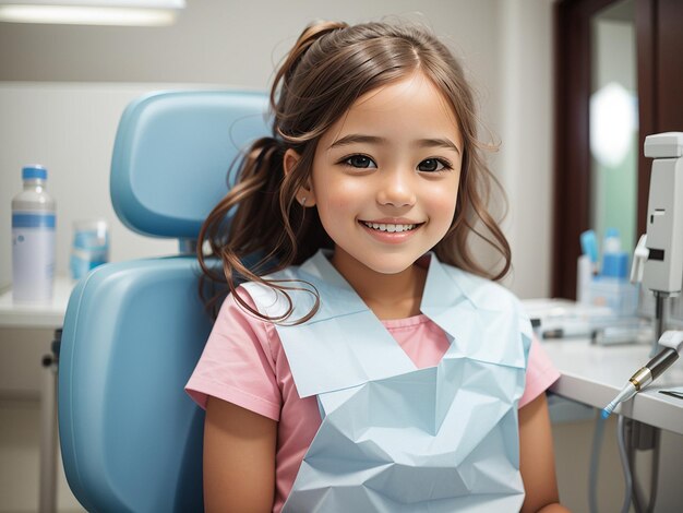 Little beautiful girl at the dentist smiling