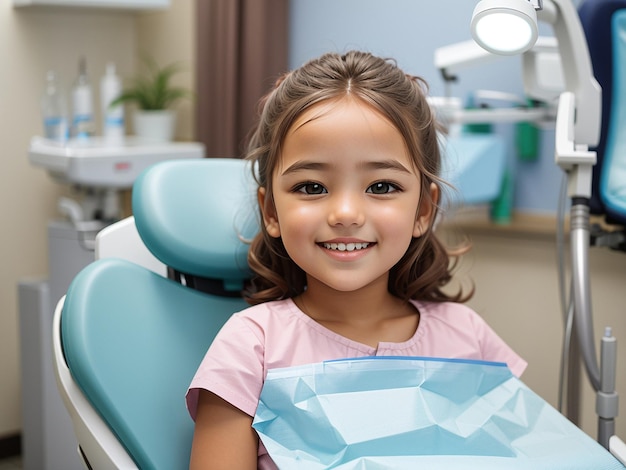 Little beautiful girl at the dentist smiling