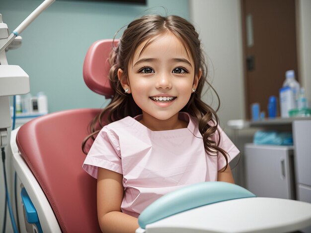 Little beautiful girl at the dentist smiling