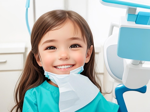 Маленькая красивая девочка у стоматолога улыбается