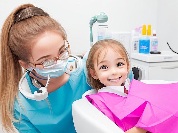 Little beautiful girl at the dentist smiling