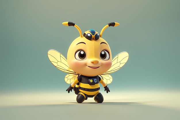 Little bee with space for product advertisement on yellow background cartoon icon concept for kids 3D rendering