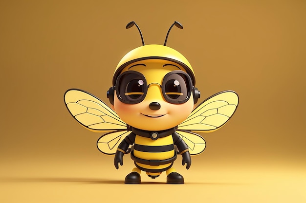 Little bee with space for product advertisement on yellow background cartoon icon concept for kids 3D rendering