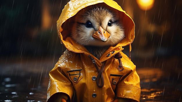 a little bird in a raincoat