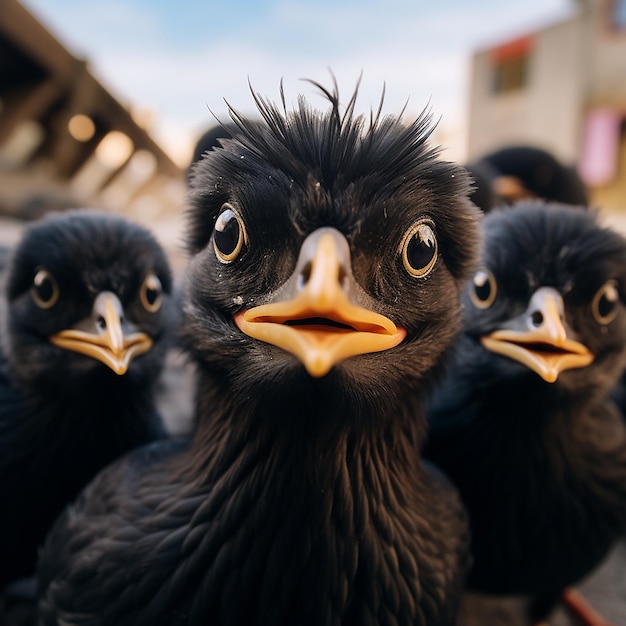 Photo little black birds in nest